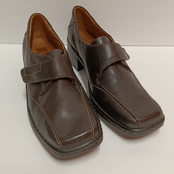 JOSEF SEIBEL Leather Monk Strap w/ Hook & Loop Square Toe Chunky Heel - Picture 3 of 13